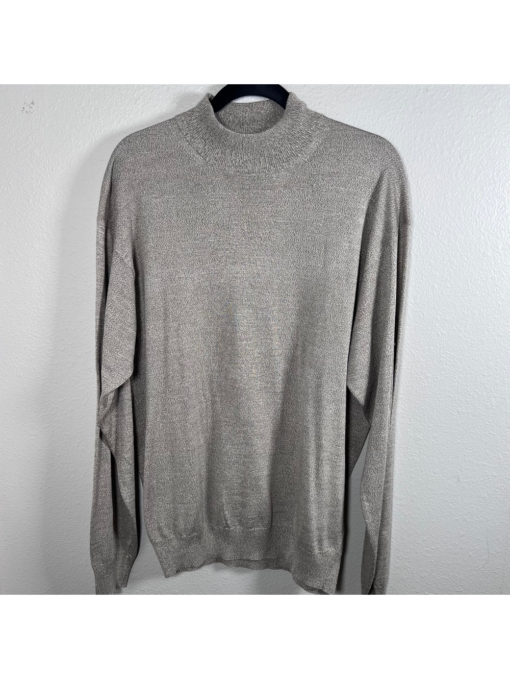 Barneys New York Mens XL 100% Silk Mock Neck Sweater Heather Gray Knit